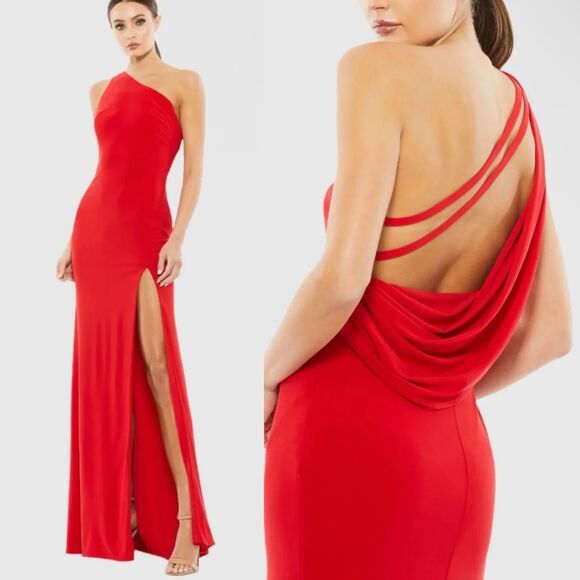 Mac Duggal Ieena Striking Red One-Shoulder Gown dress evening backless Sz 4 - Picture 1 of 9